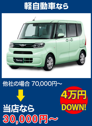 軽自動車なら、他社の場合70,000円～のところを株式会社大竹商店なら30,000円～　5万円DOWN！